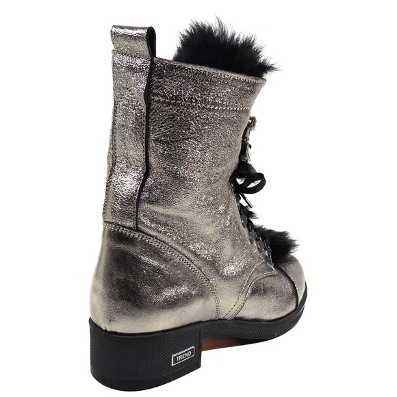 ALESSANDRO DI MARIA 🇮🇹 WOMEN SOFT SILVER LEATHER WINTER FUR BOOTIE - Picture 5 of 8